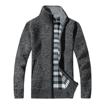 

New Fashion Men's Knitted Cardigan Sweater Coat Fleece Lined Winter Warm Plain Jacket Fleece Tactical Hoodie Coats Outwear