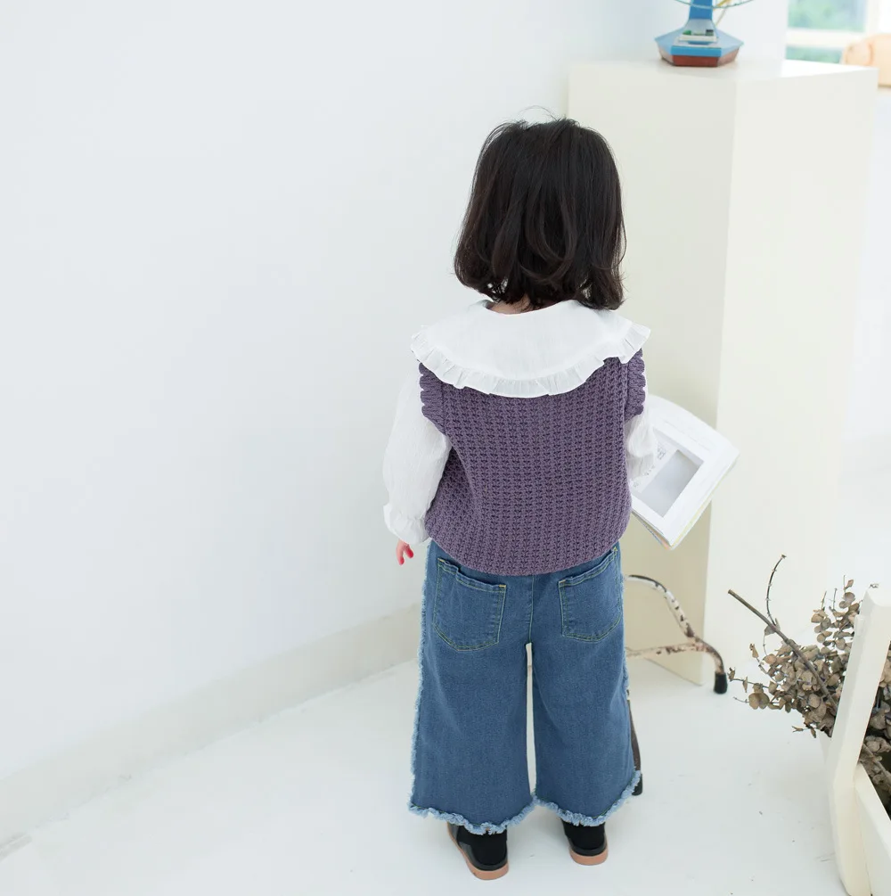 Virgilkids/вязаный жилет в Корейском стиле для девочек, детский трикотажный жилет