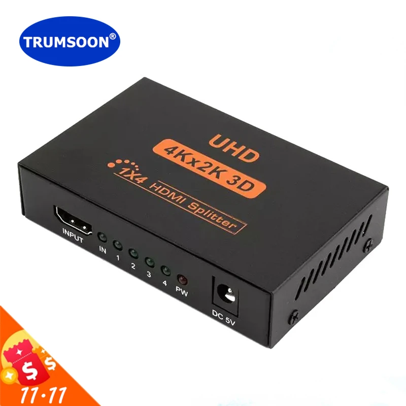 

Trumsoon HDMI Splitter 1X4 Switch 1X2 Switcher 4K Adapter for HDTV Laptop Monitor PC TV-box PS4 DVD Projector X-box