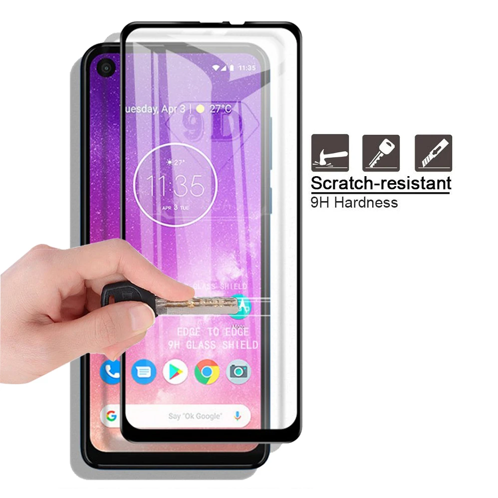 

For Motorola One Action 6.3" 9D Full Tempered Glass Screen Protector For Motorola One Vision Full Coverage Scratch Proof Film
