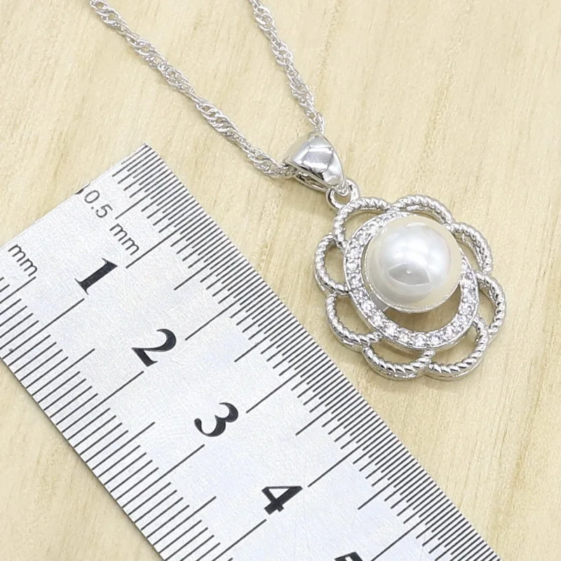 Белый жемчужный набор украшений из серебра 925-й пробы для Для женщин браслет из белого циркония серьга, ожерелье, подвеска кольцо подарок на день рождения