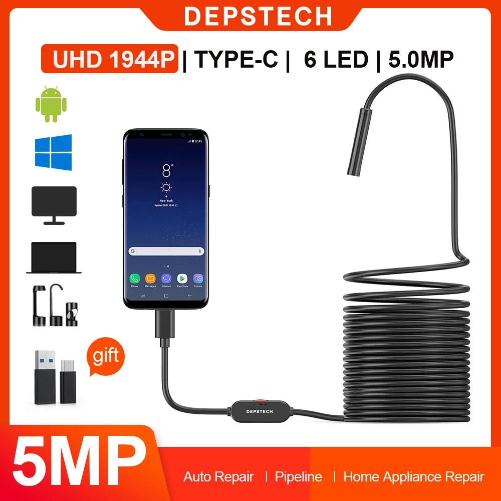 DEPSTECH Endoscope USB 720P Caméra Endoscopique Sonde Étanche IP67 de 5,5mm  Caméras d'inspection Câble Semi-Rigide de 5M avec 6 LED - Cdiscount  Appareil Photo