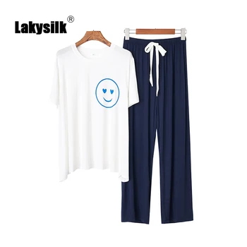 

Two-piece Pajamas Spring Summer Hit Color Comfortable 100% Cotton Homewear Female Thin O-neck Full Pants Casual Pajamas Sets