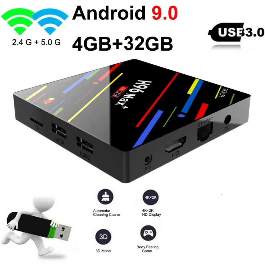 4G32G H96 MAX Plus Smart tv Box Android 9,0 tv Box 4 ГБ ОЗУ 32 ГБ/64 Гб ПЗУ Rockchip RK3328 4K H.265 USB3.0 2,4 ГГц WiFi IP tv set top box - Цвет: 4G32G