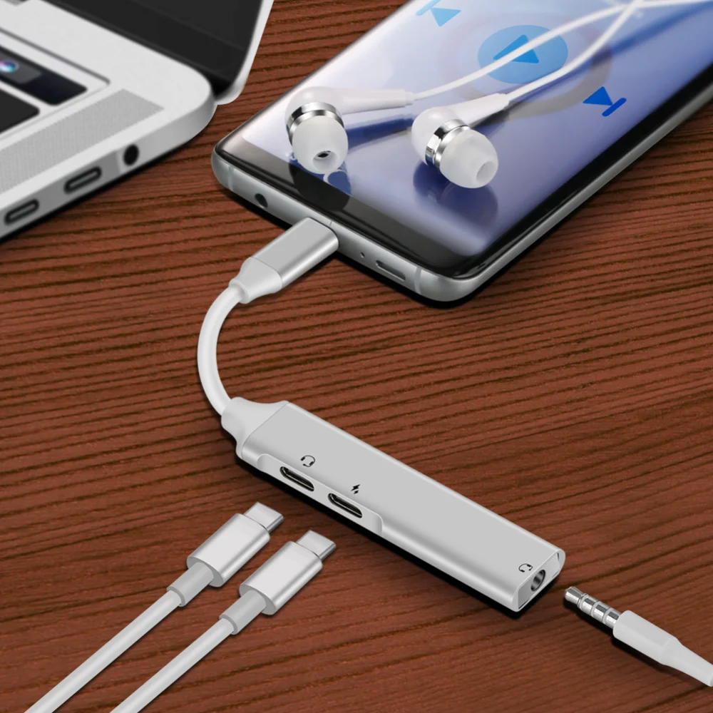 Type-c USB C адаптер 3в1 цифровой аудио typec гарнитура 3,5 мм Аксессуары для мобильных телефонов PD Зарядка для Xiaomi huawei samsung Oppo