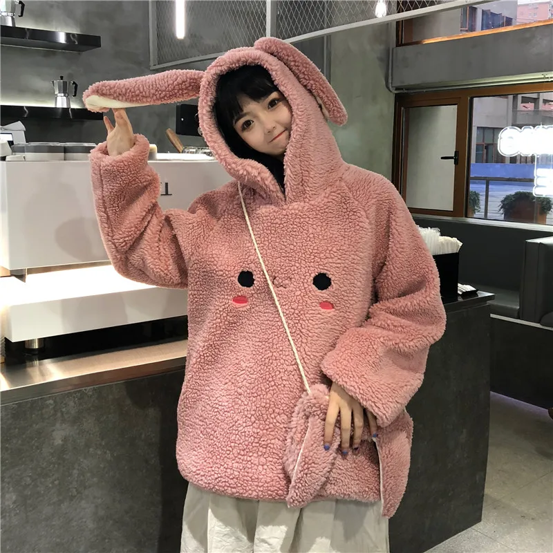 HAYBLST Брендовые женские толстовки осень зима Kpop Kawaii уши повседневные топы свободного кроя размера плюс XL одежда с длинным рукавом(сумка