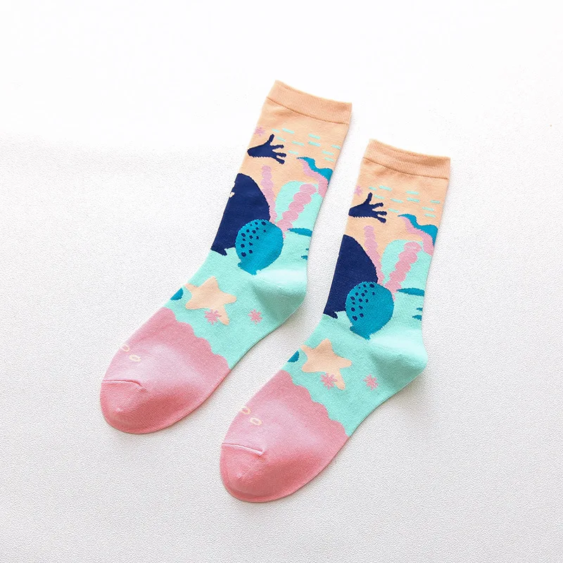 Новинка носки мужские новые повседневные мужские носки дышащие повседневные носки с героями мультфильмов забавные носки для влюбленных из чесаного хлопка модные счастливые носки для женщин - Цвет: Blue Starfish