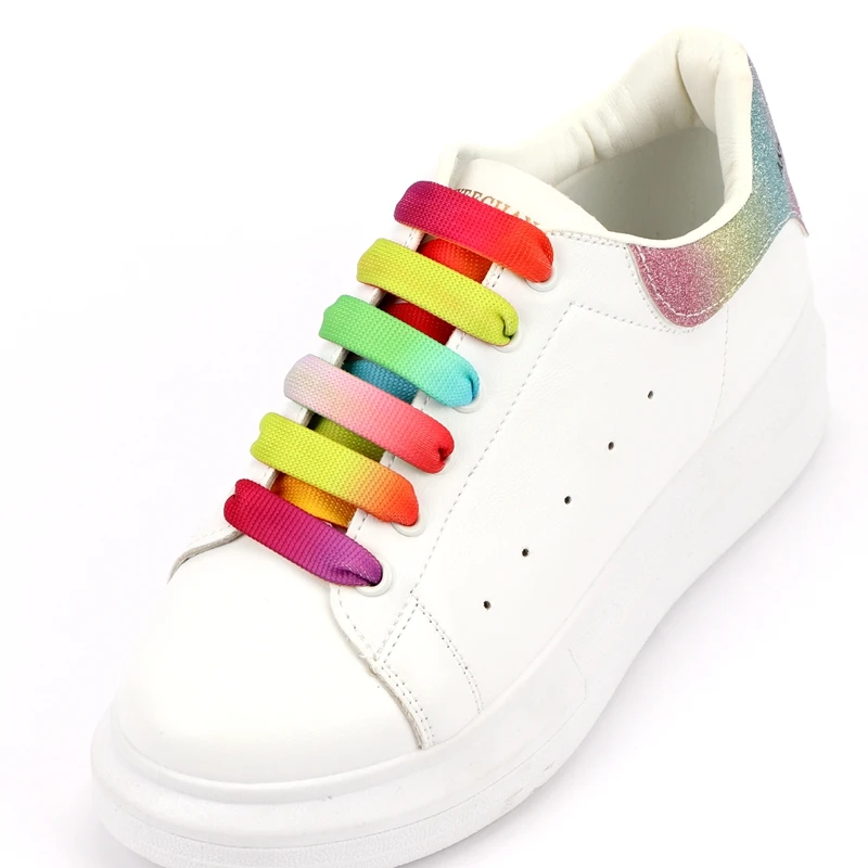 Lacci delle scarpe sfumati alla moda lacci delle scarpe colorati piatti per scarpe da ginnastica Casual lacci scarpe 1.2CM larghezza 2021 nuovi lacci delle scarpe arcobaleno