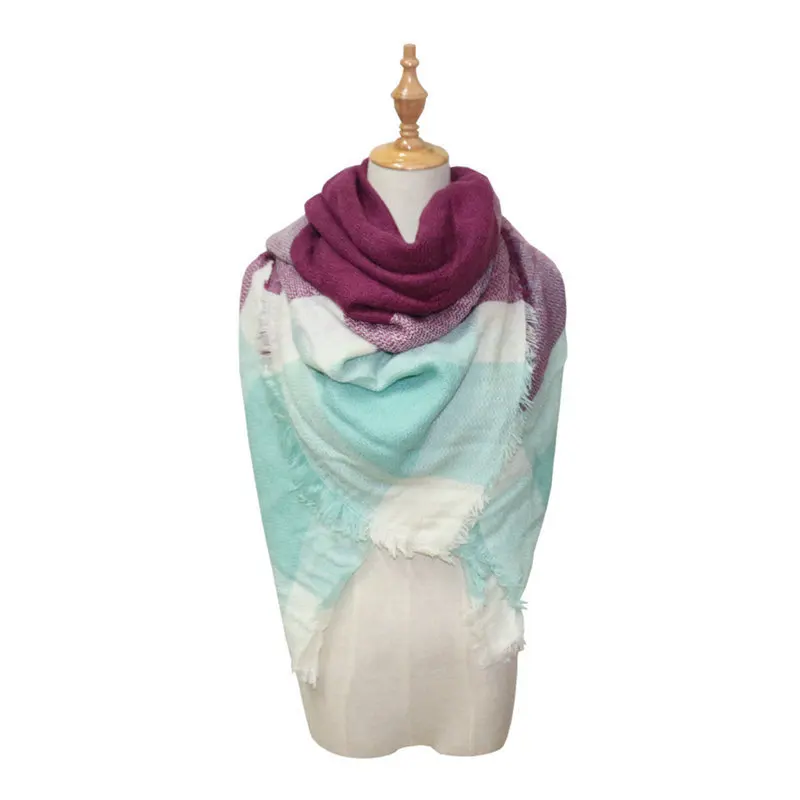 New Style Winter Women's Europe And America Mantle Thick Extra-large Warm Shawl Classic Plaid Faux Cashmere Kerchief