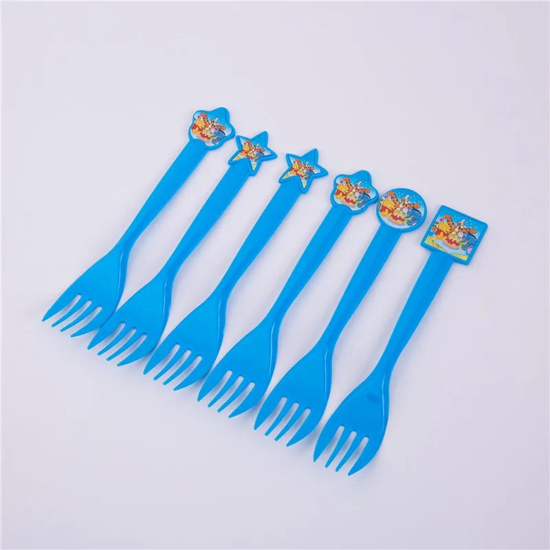 Fork 6pcs Винни-Пух, детские украшения на день рождения, одноразовая посуда, бумажные салфетки, чашки, тарелки, Детские принадлежности для вечеринки - Цвет: Fork 6pcs