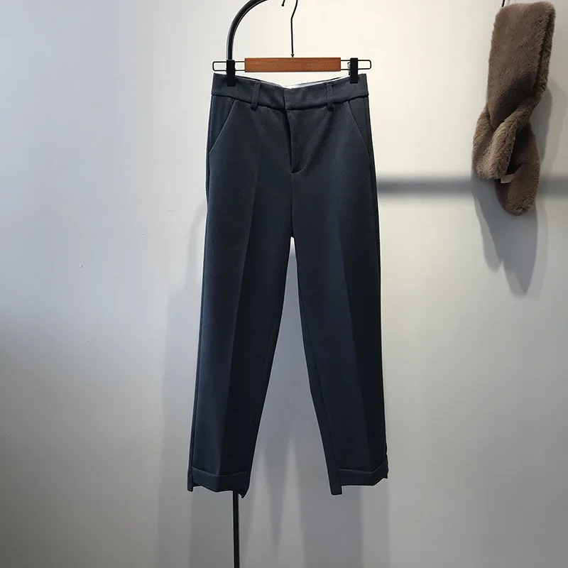 Mooirue Весна Зима Pantalon для женщин Рабочая Высокая талия шерстяные теплые свободные Высокая талия Дамы Pantalon низ