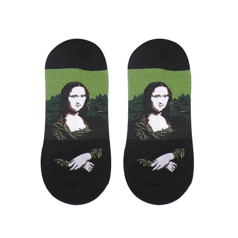 Mona Lisa Цветные забавные Носки с рисунком Ван Гога, звездная ночь, масляная краска, хлопок, без шоу, веселые мужские летние носки, подарки, дизайнерские, забавные - Цвет: Mona Lisa