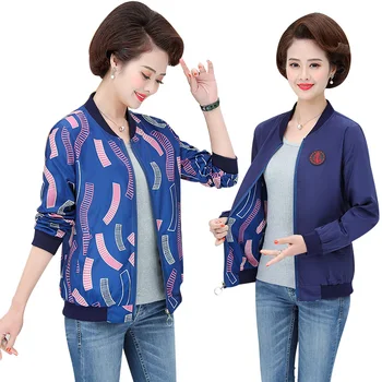 

Mom's Casual Jacket Coat New 2020 Autumn Women Bomber Outwear Zipper Two Side Wear Printed Loose Plus Size Top