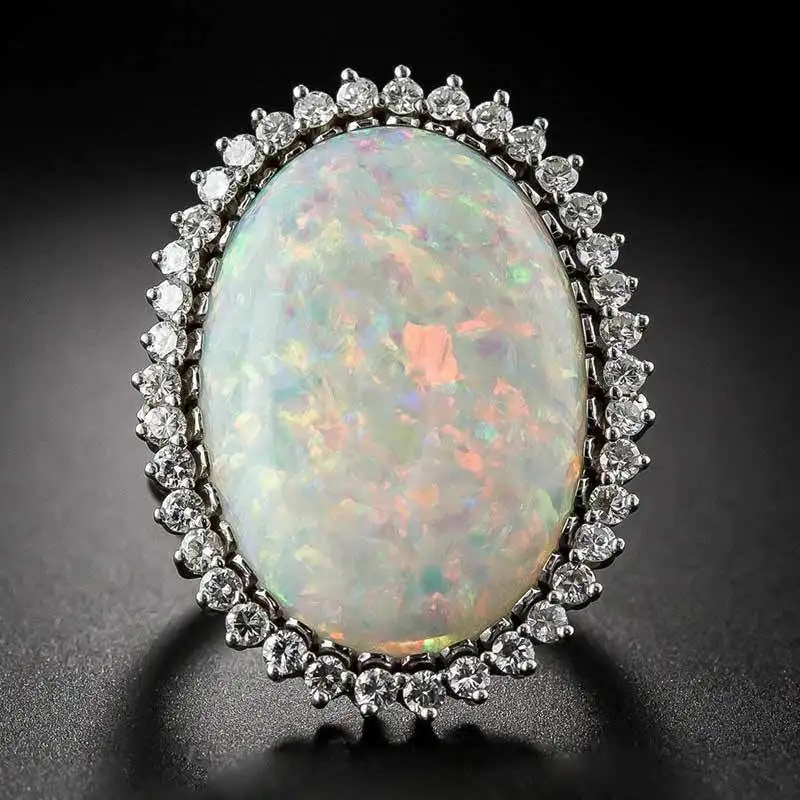 CiNily Silver Plated Bule Opal Rainbow Topaz CZ Fashion Women Jewelry Ring Size 6-10 