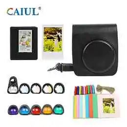 black set CAIUL мини ПУ камера чехол с рамкой для фото для Fujifilm Instax Mini 90 мгновенная пленка камера фильтр зеркало для съемки селфи комбинация - Цвет: black set