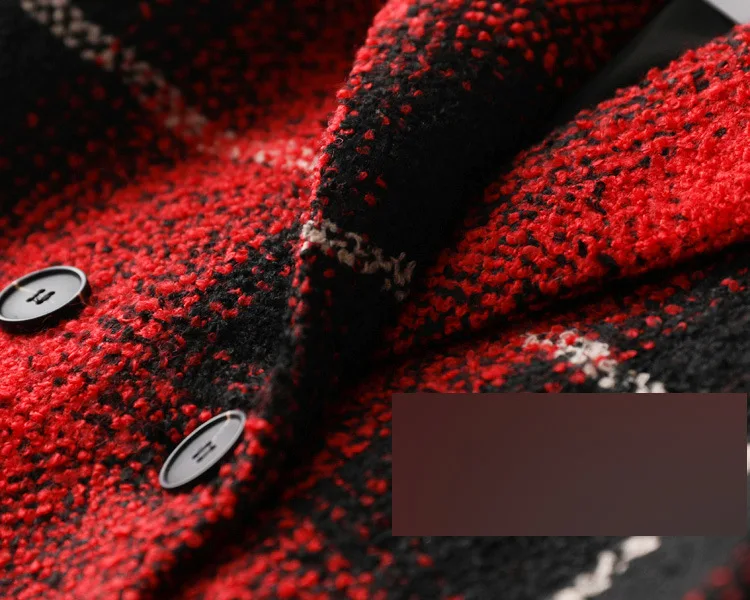 Qk14 Retro Elegant! Loose-Fit Cocoon Plaid Mid-length Woolen Jacket Overcoat Women's