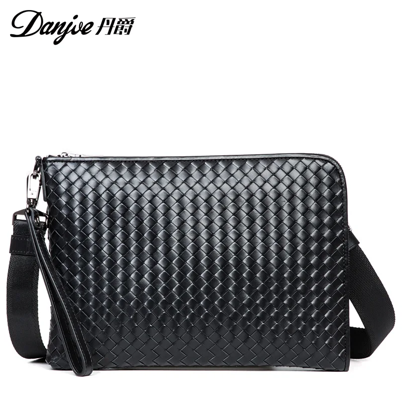 

Dan jue New Style Full-grain Leather Weaving Casual Shoulder Bag Genuine Leather Men Bag