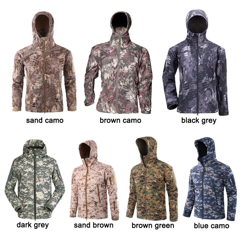 

Outdoor Winter Warm Hiking Jackets Military Tactical Softshell Jackets Multicolor Camouflage Waterproof Windproof Hooded Coats