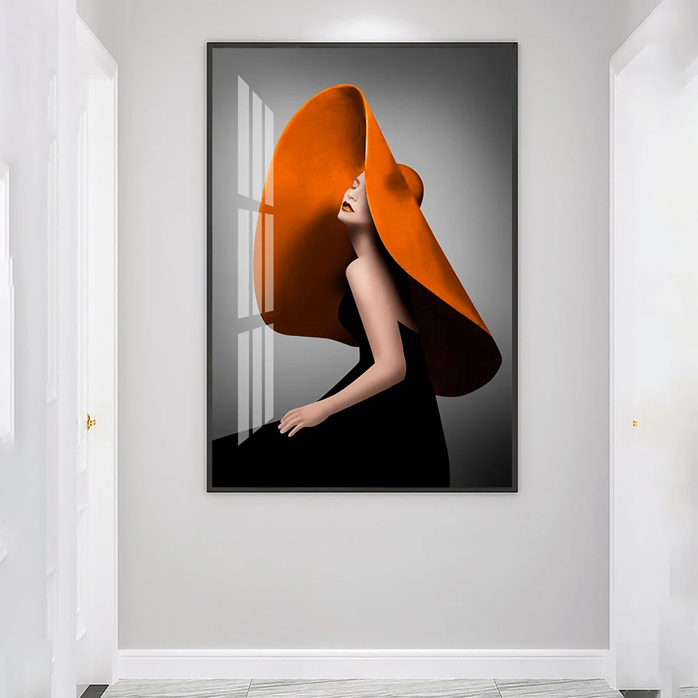 Wall Art Fashion Girls Hat Posters Prints for Living Room Office Decor Modern Orange Dress with Horse Canvas Painting 3 Hd9a0468598cb4f8fb1775cac16a9f96ab