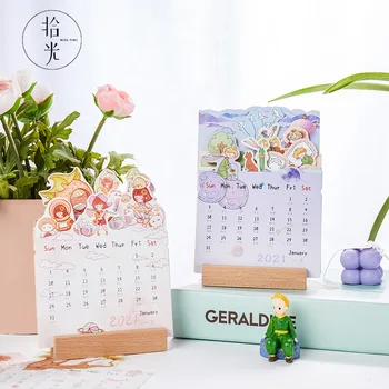 

2021 Lovely Cartoon Desktop Paper Calendar Daily Scheduler Cute Orange Girl Prince Table Calendar Planner Yearly Agenda Organize