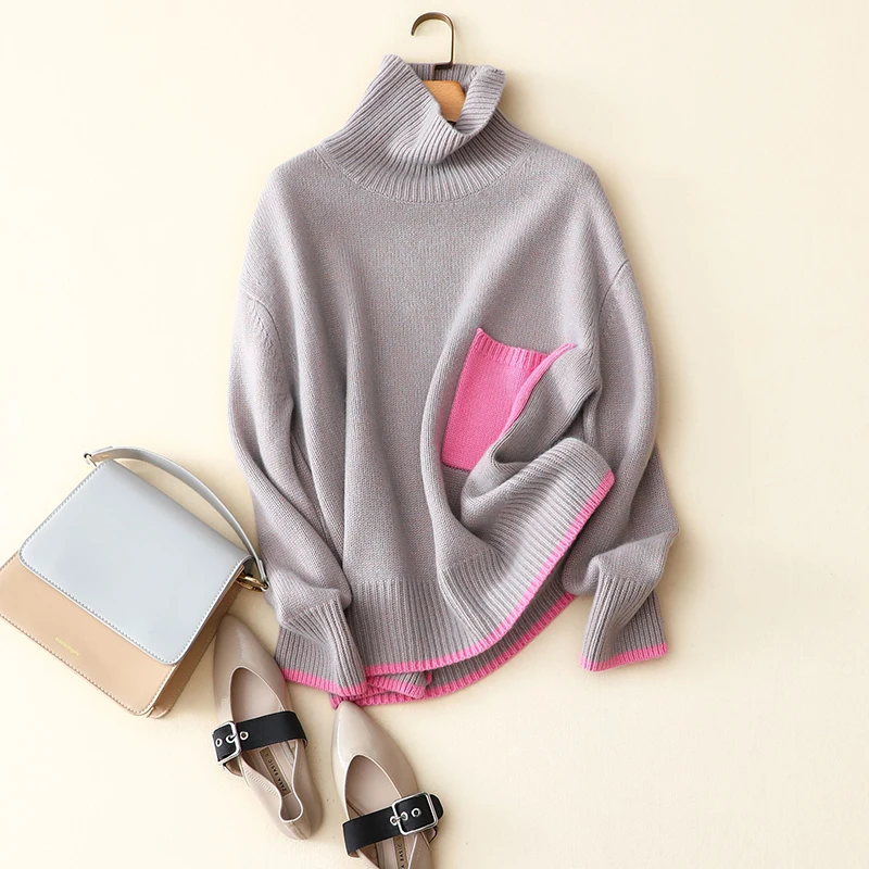 Cashmere High Collar Sweater Women Knitting Long Sleeves Ladies Casual Pullovers Knitwear Cashmere Thick Loose New Fashion