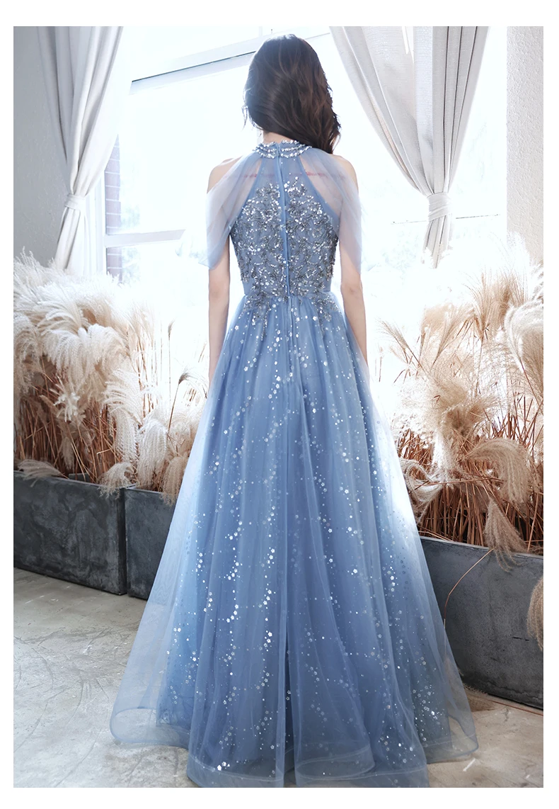 blue prom dresses Light greydish blue sequined long luxury beads lady women mother prom dress party dress performance singing dress free shipping burgundy prom dresses