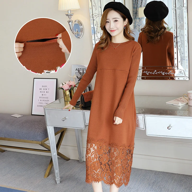 

Autumn Fashion Maternity Nursing Dress Knitted Breastfeeding Clothes for Pregnant Women Spring Office Pregnancy Clothes C915