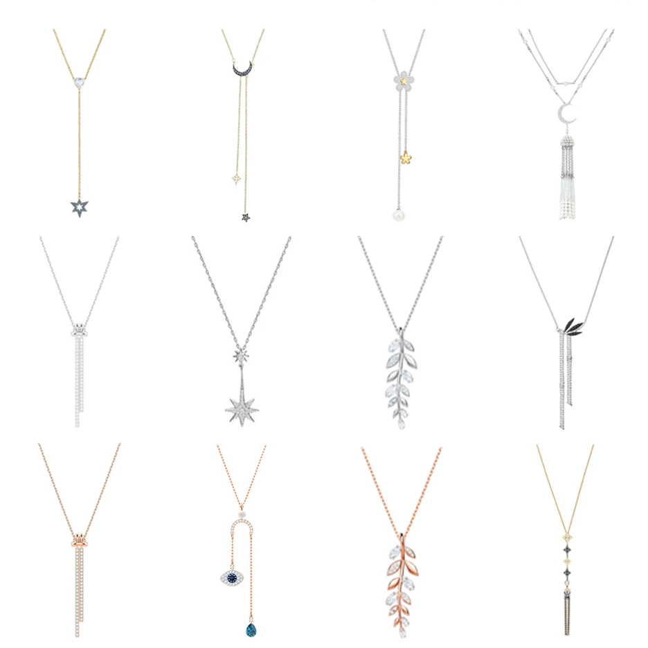 

High Quality Swa Female Necklaces Pendants Jewelry Fresh Flower Y-fringed Necklace Star Moon Devil's Eye Twist Design Wholesale