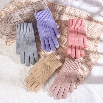 

Glove Woman Winter Touch Screen Moda Invierno Mujer Thickening Warm Increase Knitting Five Fingers Wool Student Couple Gloves