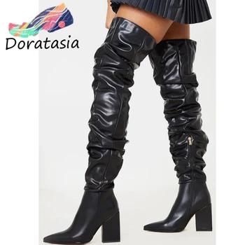 

DORATASIA Ins Hot Women High Heels Snake Print Fashion Sexy Shoes Pointed Toe Boots Women Pointed Party Knee High Boots