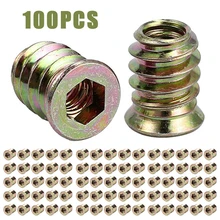 100 sztuk/zestaw M6 gwintowane Hex Drive wstaw mocowania typu D wkręty do drewna wkładki nakrętki gniazdo śruba płaska Assrotment Kit