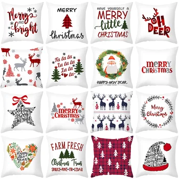 

White Merry Christmas Design Cushion Cover Throw Pillow Cover Sofa Cushion Case Pillowcase Xmas Decor for Home New Year Gifts