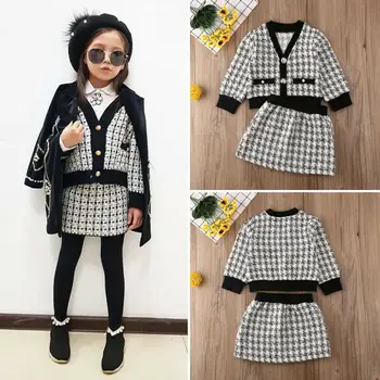 

Emmababy 2Pcs Toddler Baby Girls Autumn Winter Clothes Long Sleeve Button Plaid Coat Tops+Tutu Dress Formal Outfits