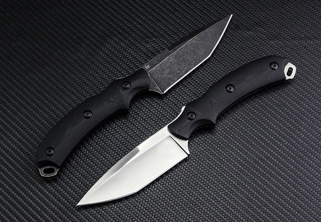 Высокое качество открытый прямой нож D2 сатин/черный камень мыть Танто-лезвие черный G10 Полный Тан ручка с Kydex H1103