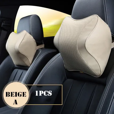 Кожаный сетчатый автомобильный набор подушек для шеи с эффектом памяти, Автомобильный подголовник, подушка для поддержки талии, Icesilk, чехлы для сидений, подушки для BMW - Цвет: beige A 1pcs