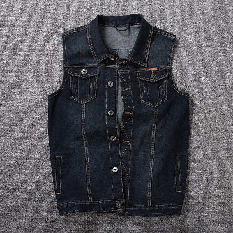 KIOVNO Fashion Men Casual Denim Vest Solid Color Loose Waistcoats For Male Sleeves Jeans Jackets Plus Size M-8XL  (4)