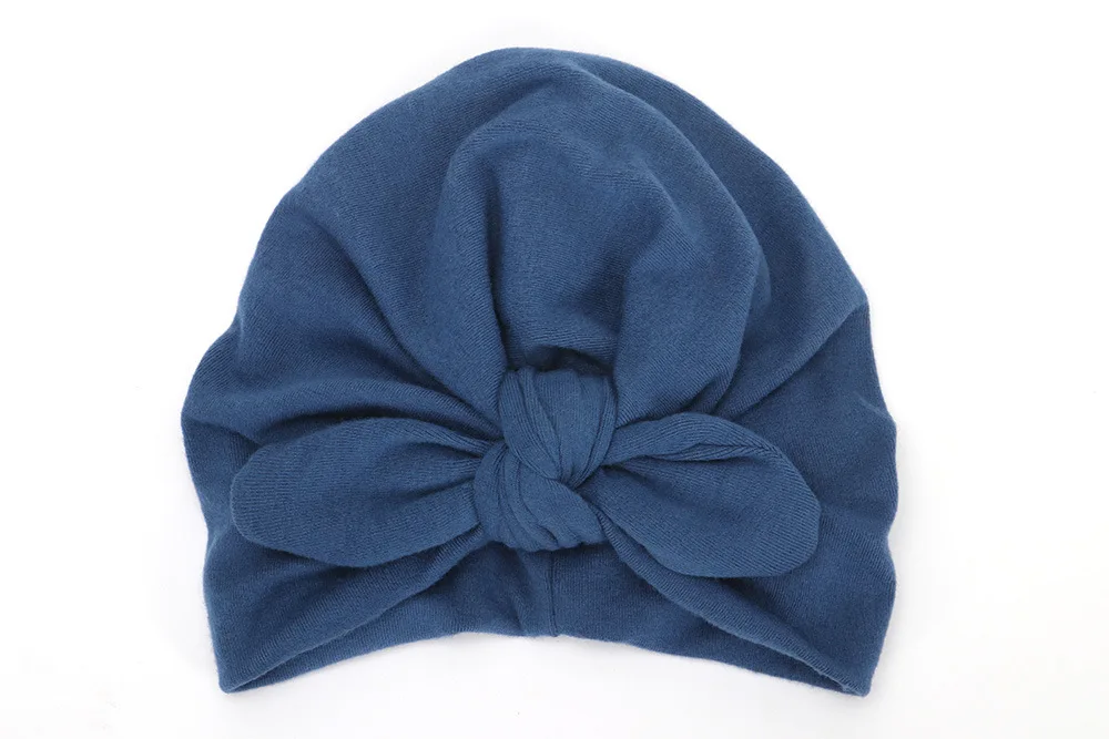 Осенне-зимняя детская шапка для девочек 3-18 месяцев, Плотная хлопковая теплая детская зимняя шапка, милая шапка для маленьких девочек, цветная шапочка ярких цветов, шапка для малышей - Цвет: Синий