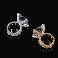 Hip Hop griffe réglage grand CZ pierre Bling glace sur géométrique carré hommes bagues femmes mode bijoux cadeau livraison directe