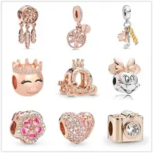 Серебро 925 розовое золото Кристалл талисманы diy ловец снов Корона бусины Минни подходят pandora браслет кулон ювелирных изделий