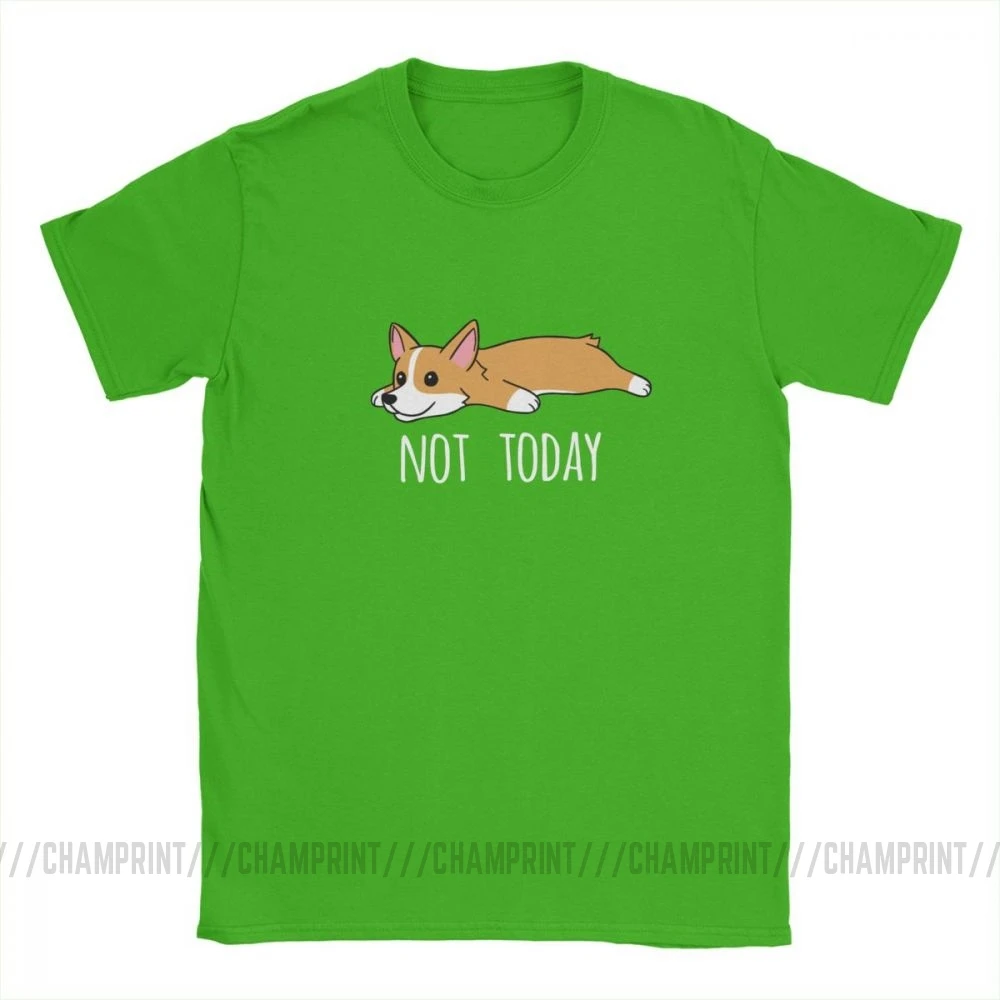 Мужские Забавные футболки с принтом "Not Today Corgi Dog", новинка, круглый вырез, короткий рукав, одежда из чистого хлопка, футболки с принтом размера плюс - Цвет: Зеленый