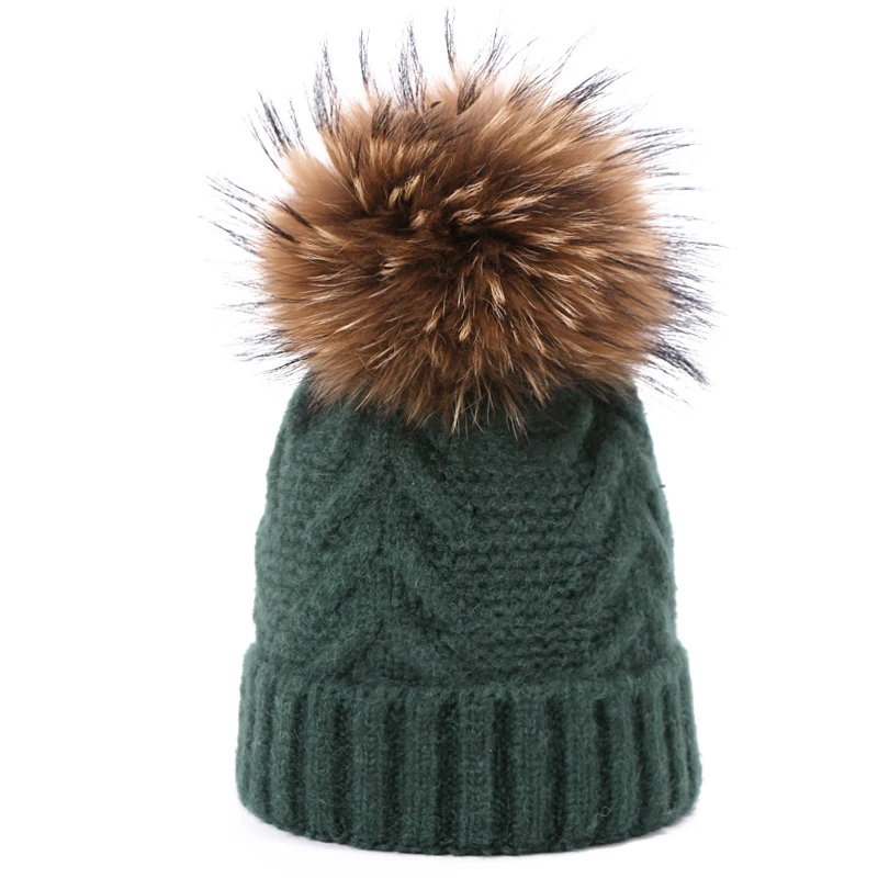 Вязаная шапка с помпоном Skullies Beanies для девочек, женская зимняя вязаная шапка, шерстяная теплая хлопковая шапка, Повседневная однотонная женская шапочка - Цвет: A