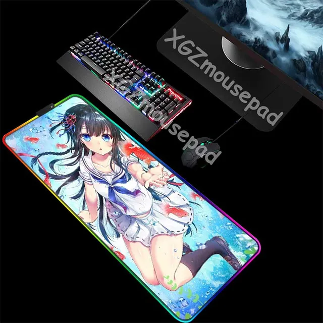 $US $16.39  XGZ Custom Large RGB Mouse Pad Lock Edge Pure Girl Anime Goldfish Pond Computer Desk Mat Rubber Non