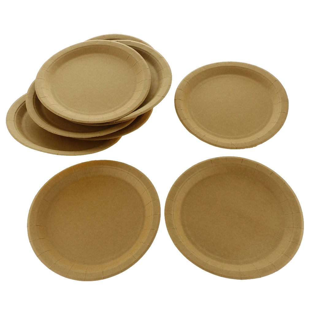 Disposable Dinner Plates Round Kraft Plates for Party Wedding Christening Catering Disposable Plate Cutlery Set  Dinnerware 