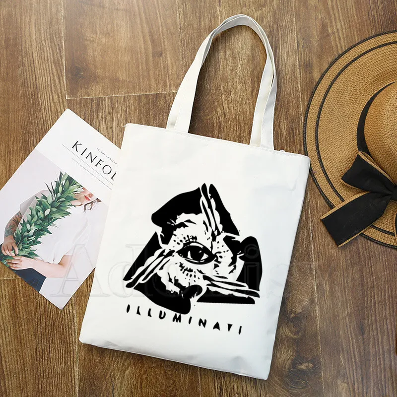 Don't Trust Anyone Illuminati All Seeing Eye Tote Bag Unisex Canvas Bags Shopping Printed Casual Shoulder Foldable | Багаж и сумки