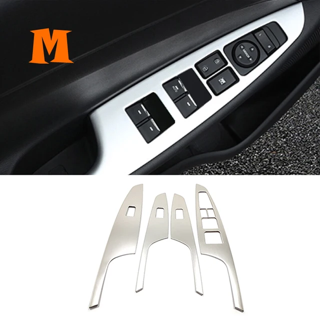 2015 16 17 18 2019 For Hyundai Tucson ABS Matte/Carbon Car Armrest Window Glass Lift Switch Button Trim Cover Accessories 4pcs stainless-Glass Lift