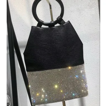 

2019 new Black/Silver luxury bag diamond day clutches for women leather rhinestones party evening bag purse wristlets handbags