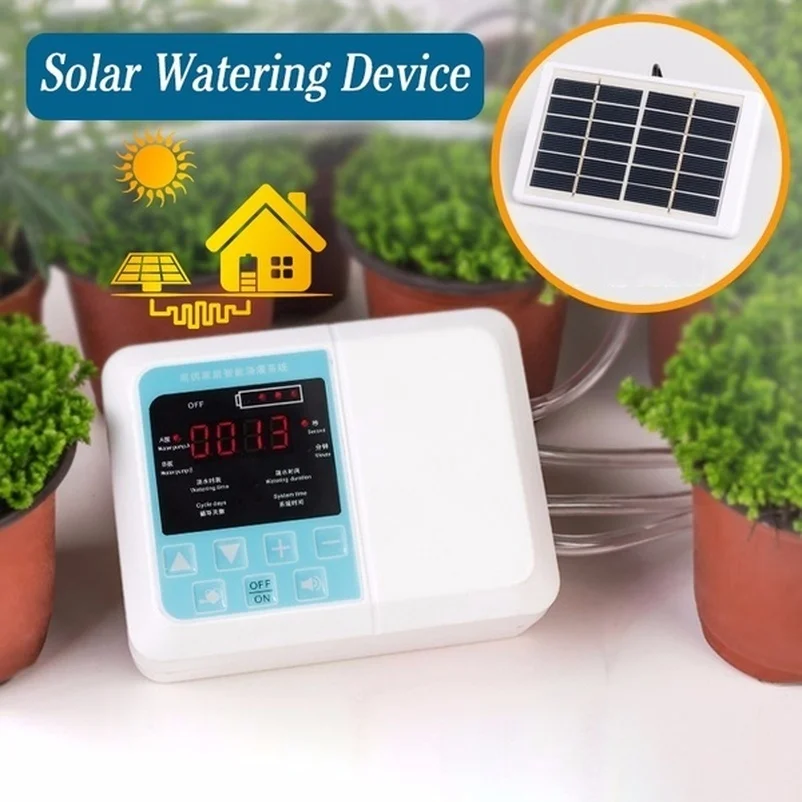 

Solar Charging Drip Irrigation System,Double Pump Automatic Watering Device Micro Sprinkler + Watering Timer For Home/Garden