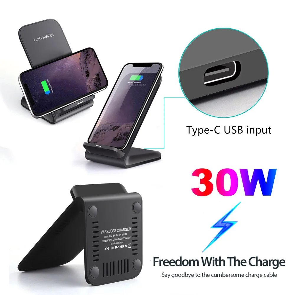 Carregador sem Fio para Iphone Doca de Carregamento Suporte para Samsung xr tipo c Max x Rápido S21 S20 30w Telefone Carregador qi 12 11 Pro xs 5 11 pro xs max x xr tipo