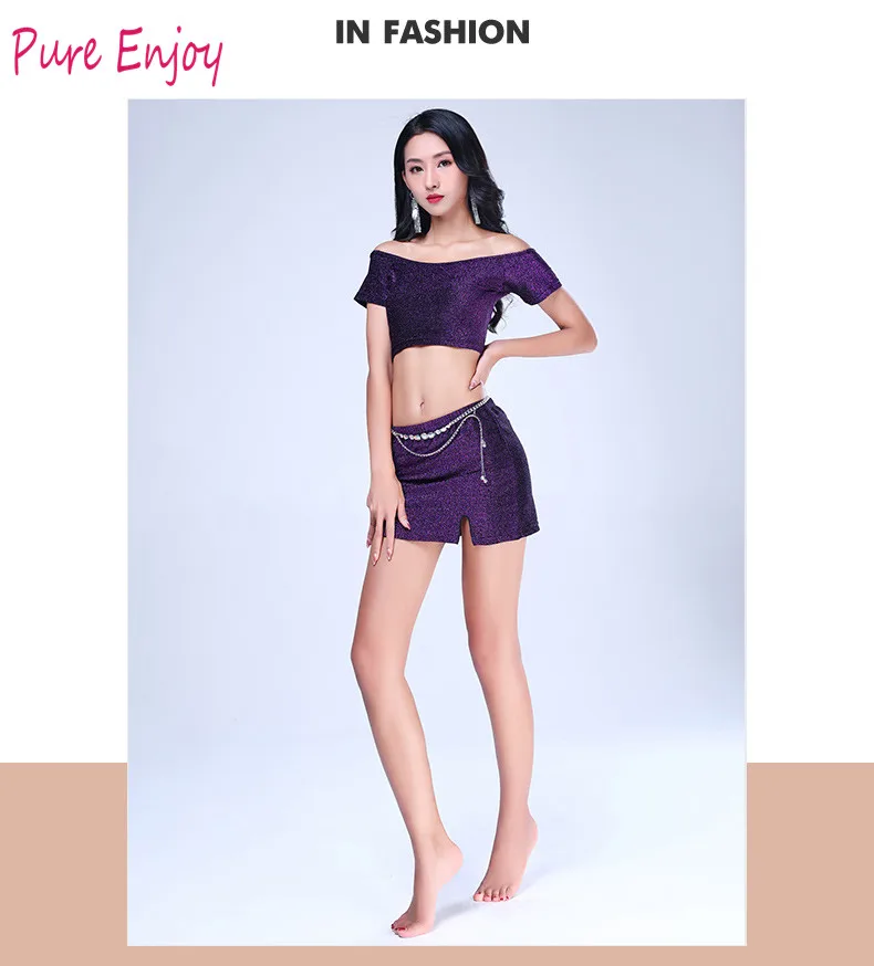 Women belly dance Team Dance Outfit Oriental Dance Practice Clothes Show round neck short skirt 2pcs dance suit 4 colors