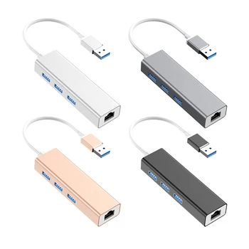 

5Gbps 3Ports Type-C/USB to USB 3.0 RJ45 Adapter Hub Ethernet Network Card USB Hub Converter for Windows Mac OS Linux Vista